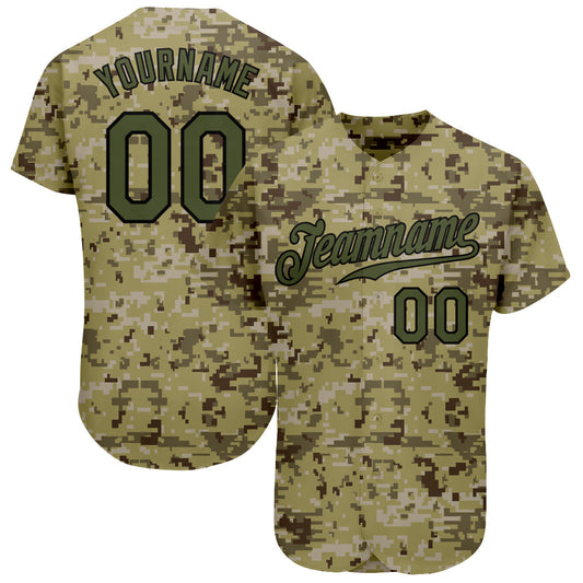 Custom Camo Olive-Black Authentic Salute To Service Baseball Jersey - Main View