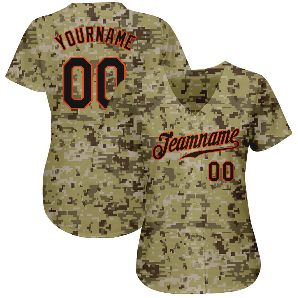 Custom Camo Black-Orange Authentic Salute To Service Baseball Jersey view 2