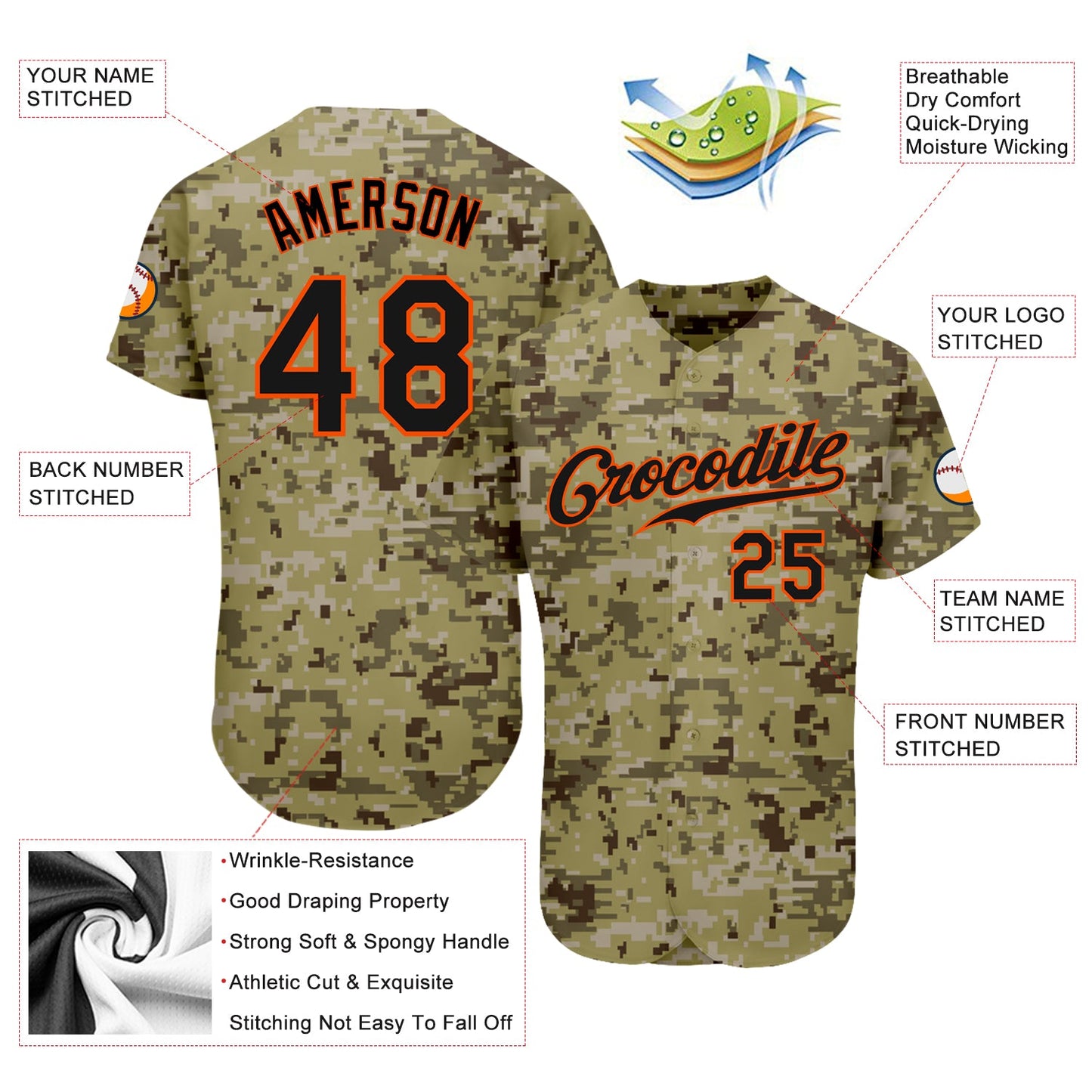 Custom Camo Black-Orange Authentic Salute To Service Baseball Jersey view 3