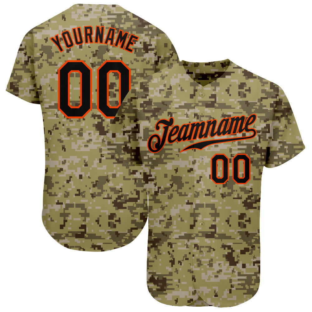 Custom Camo Black-Orange Authentic Salute To Service Baseball Jersey - Main View