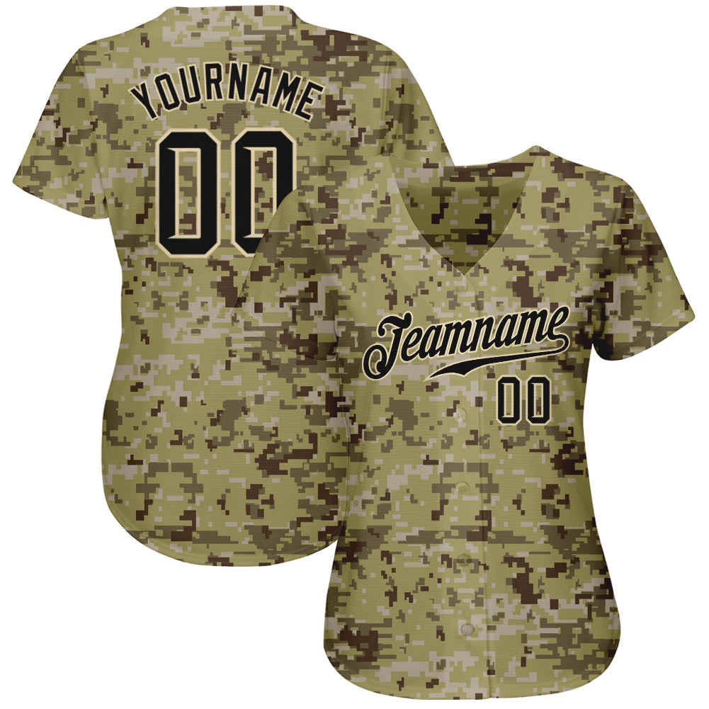 Custom Camo Black-Cream Authentic Salute To Service Baseball Jersey view 2