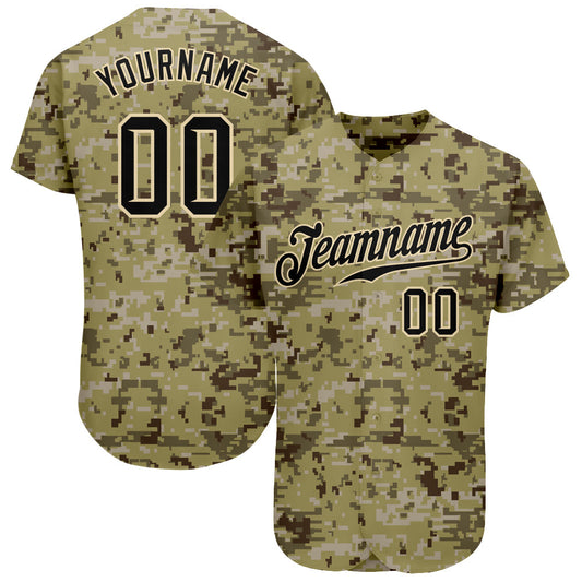 Custom Camo Black-Cream Authentic Salute To Service Baseball Jersey - Main View