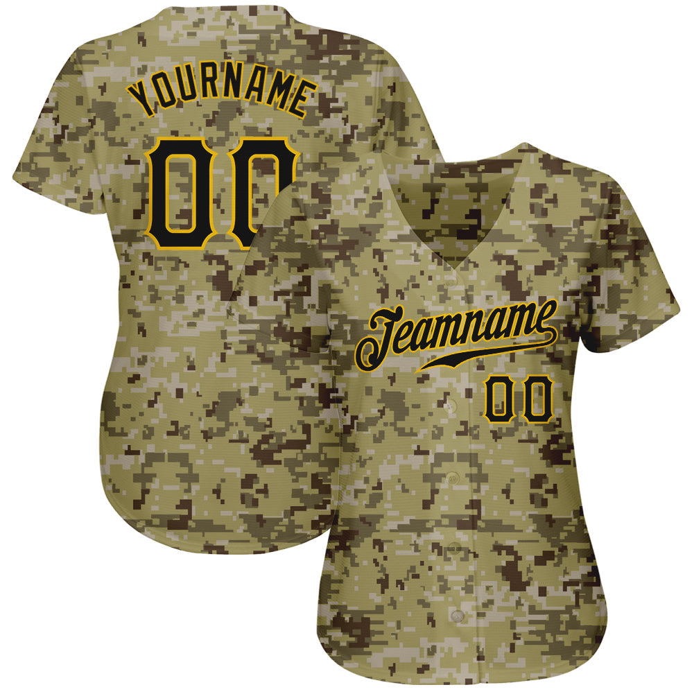 Custom Camo Black-Gold Authentic Salute To Service Baseball Jersey view 2