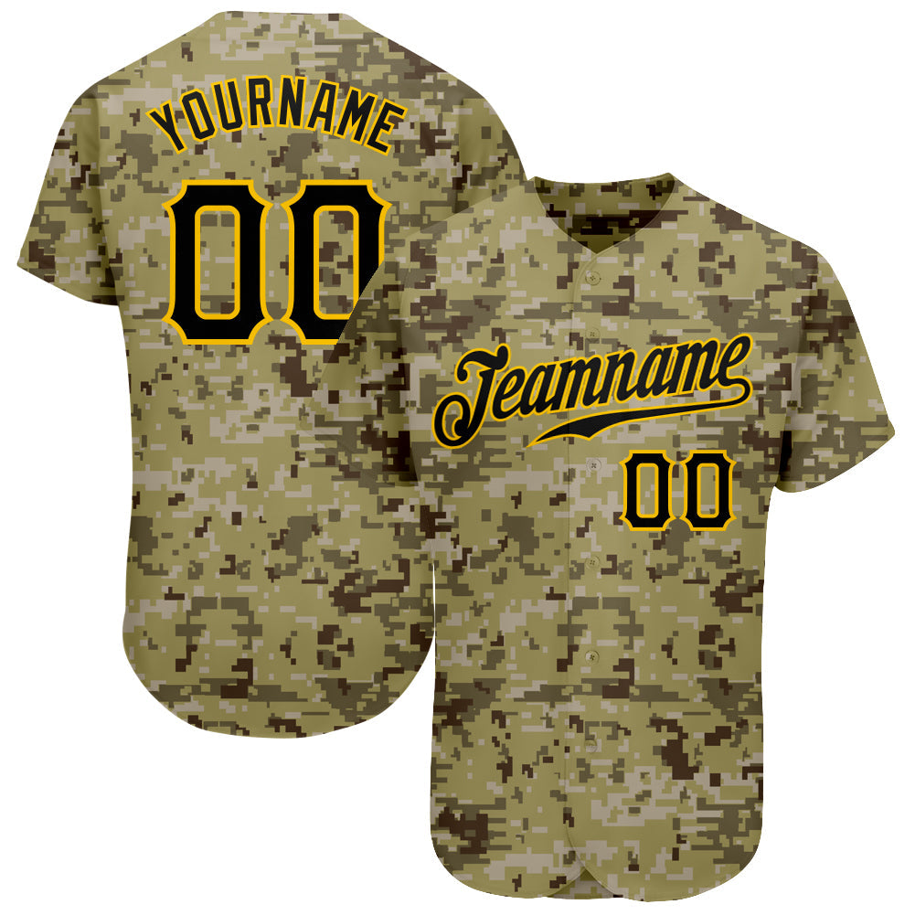 Custom Camo Black-Gold Authentic Salute To Service Baseball Jersey - Main View