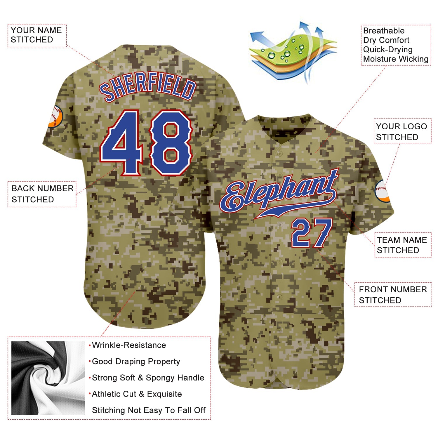 Custom Camo Royal-Red Authentic Salute To Service Baseball Jersey view 3