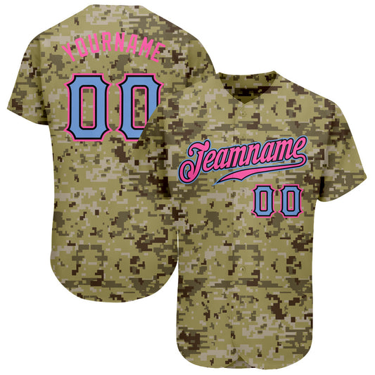 Custom Camo Light Blue-Pink Authentic Salute To Service Baseball Jersey - Main View