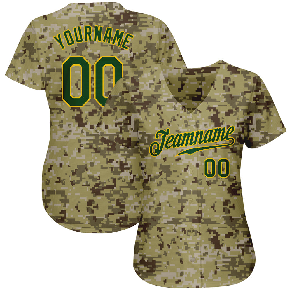 Custom Camo Green-Gold Authentic Salute To Service Baseball Jersey view 2