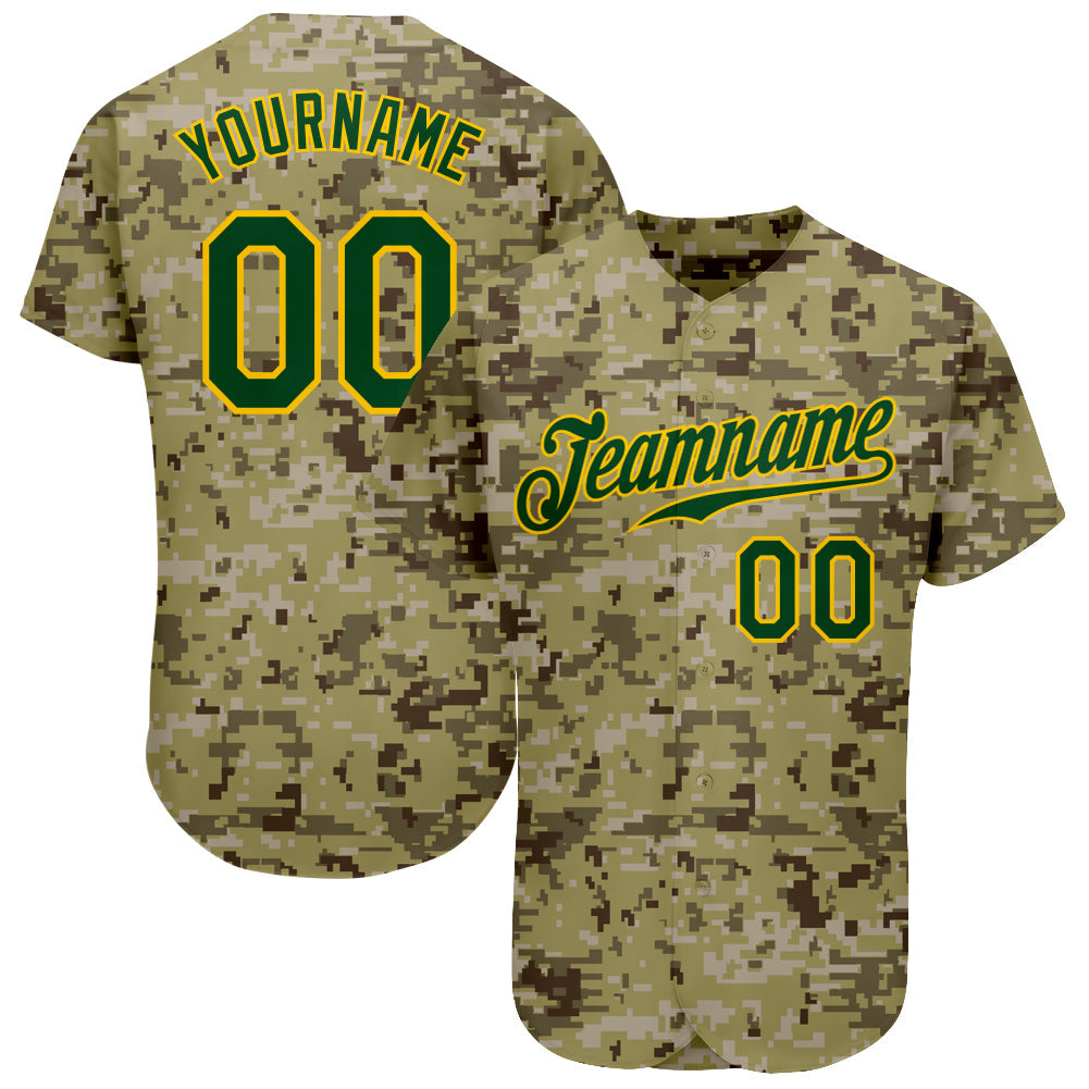 Custom Camo Green-Gold Authentic Salute To Service Baseball Jersey - Main View