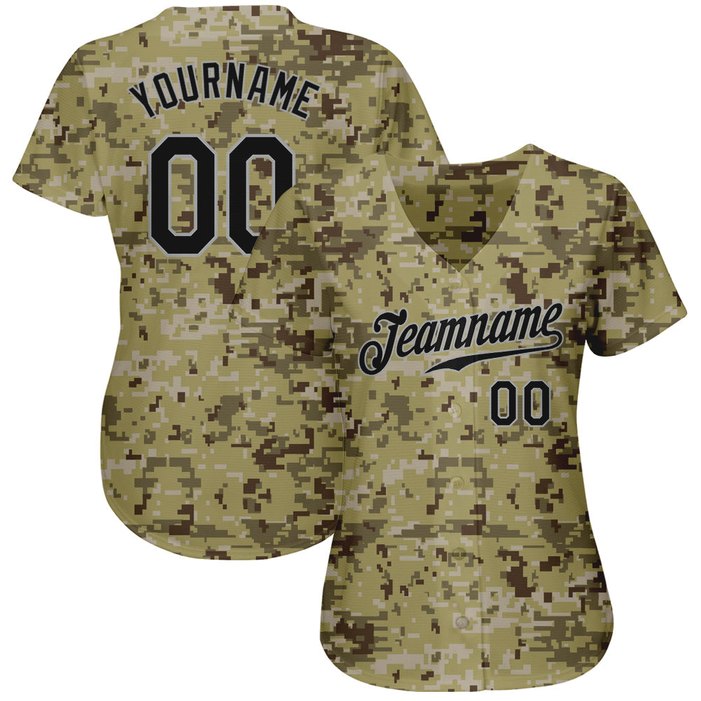 Custom Camo Black-Gray Authentic Salute To Service Baseball Jersey view 2