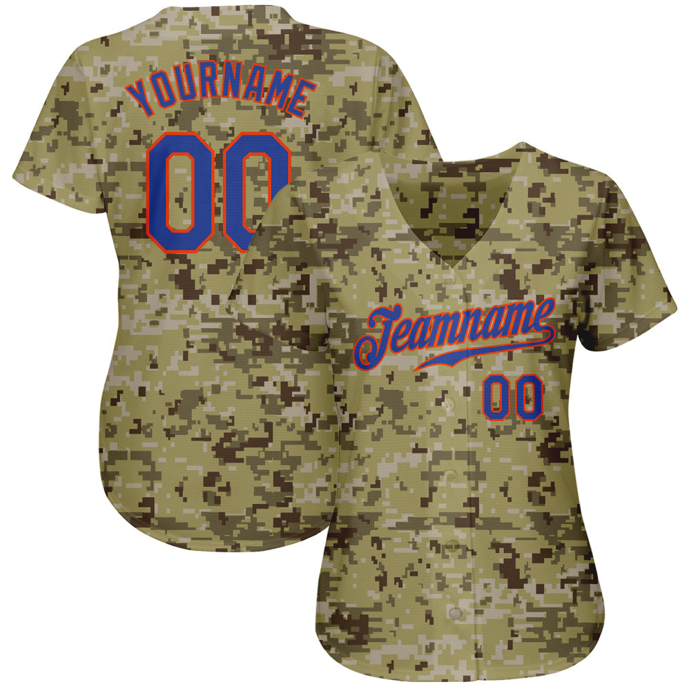 Custom Camo Royal-Orange Authentic Salute To Service Baseball Jersey view 2