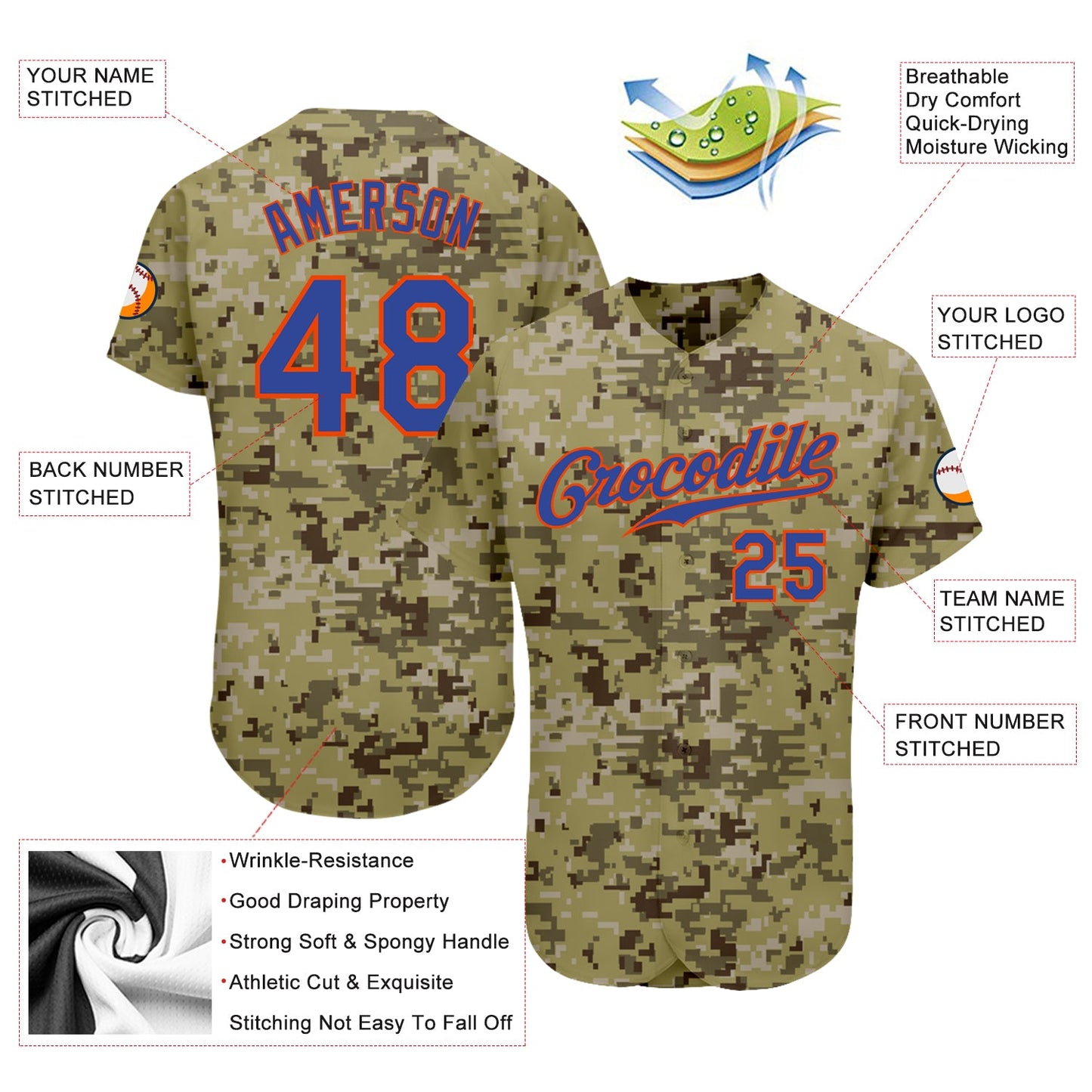 Custom Camo Royal-Orange Authentic Salute To Service Baseball Jersey view 3
