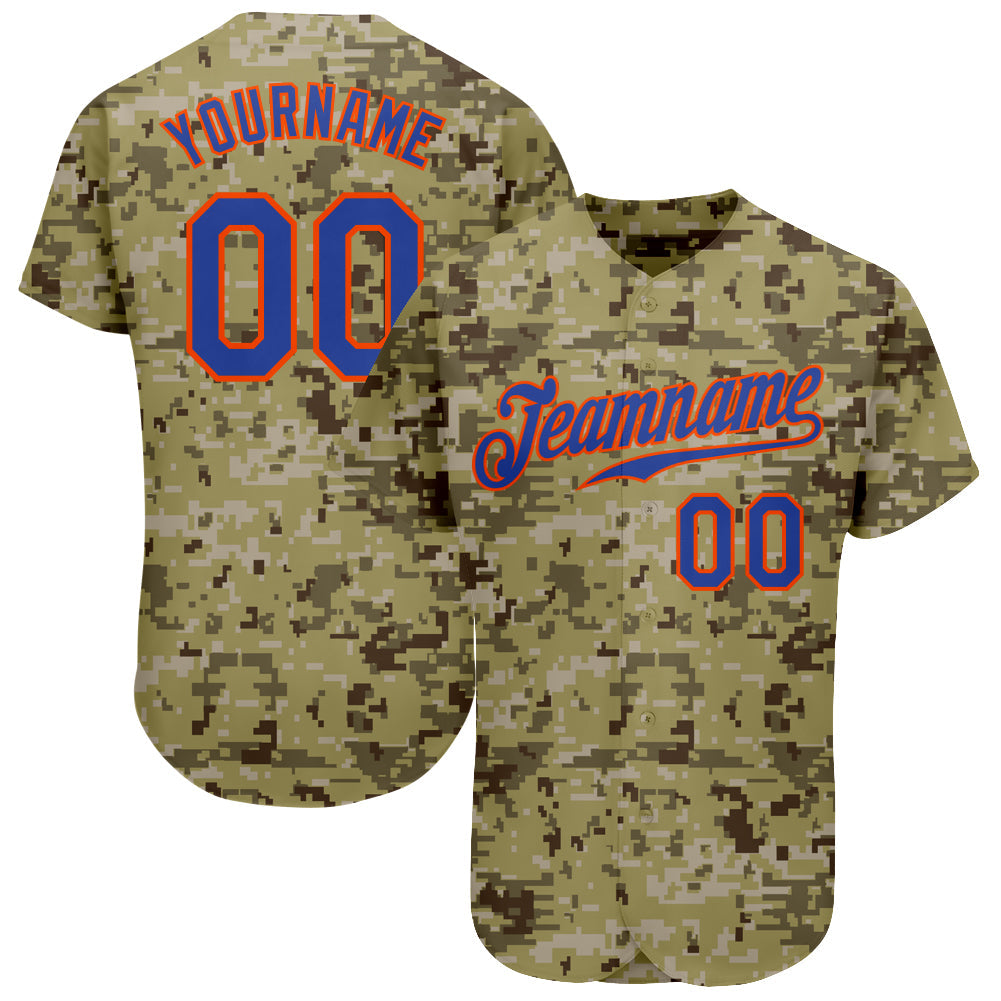 Custom Camo Royal-Orange Authentic Salute To Service Baseball Jersey - Main View