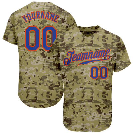 Custom Camo Royal-Orange Authentic Salute To Service Baseball Jersey - Main View