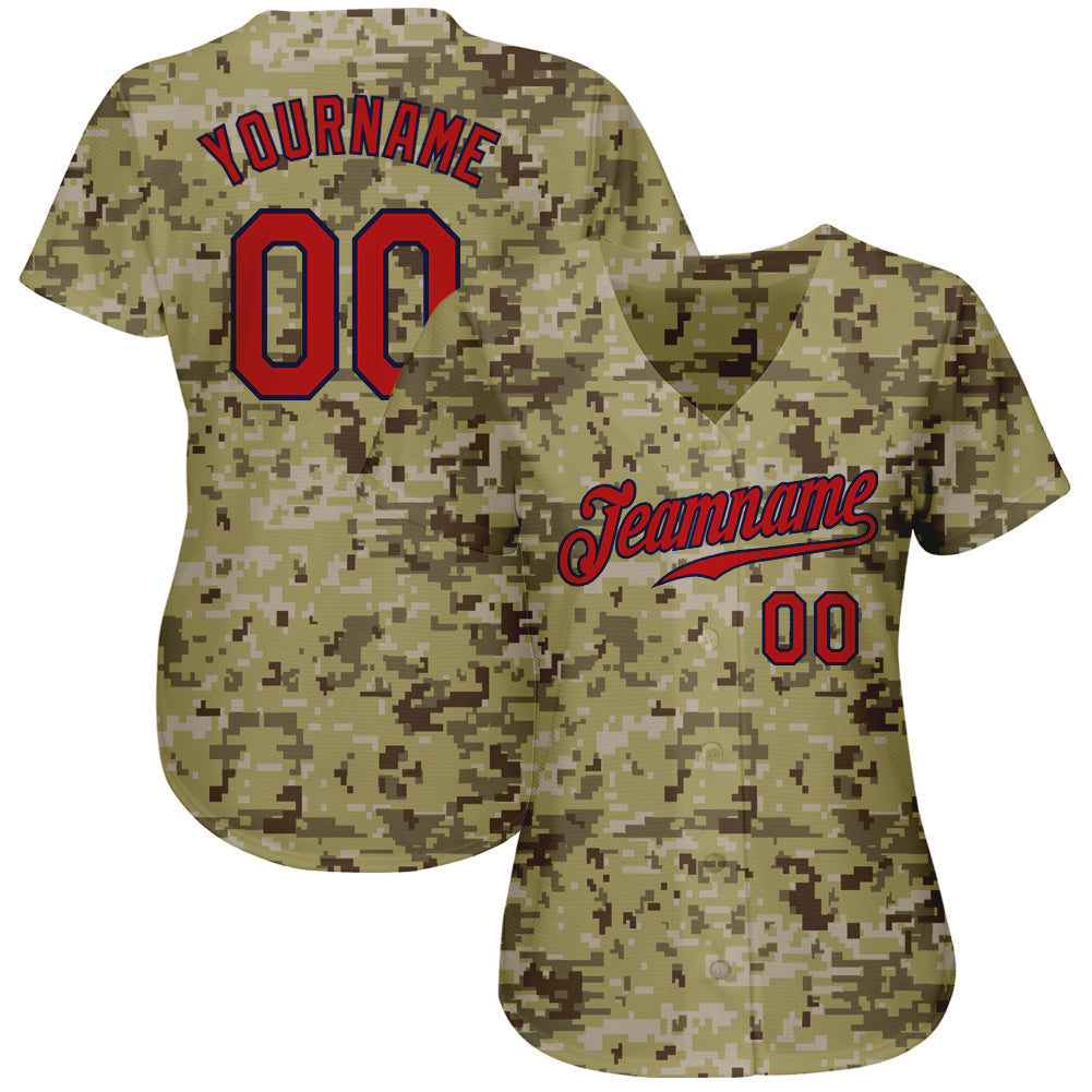 Custom Camo Red-Navy Authentic Salute To Service Baseball Jersey view 2