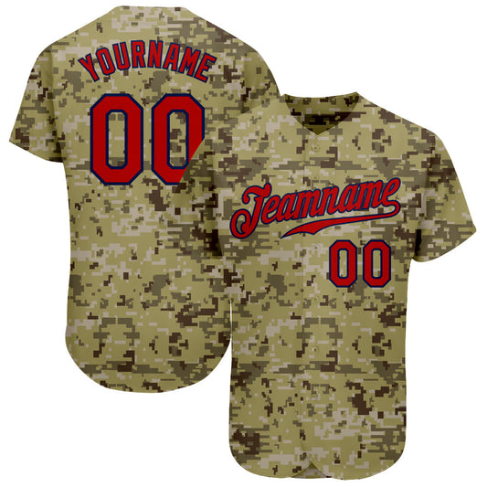 Custom Camo Red-Navy Authentic Salute To Service Baseball Jersey - Main View