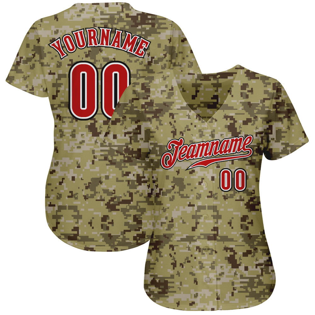 Custom Camo Red-Black Authentic Salute To Service Baseball Jersey view 2