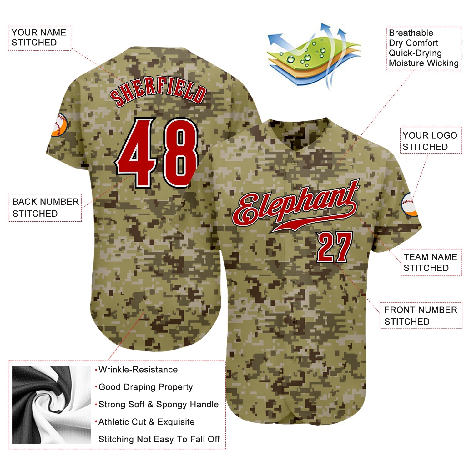 Custom Camo Red-Black Authentic Salute To Service Baseball Jersey view 3