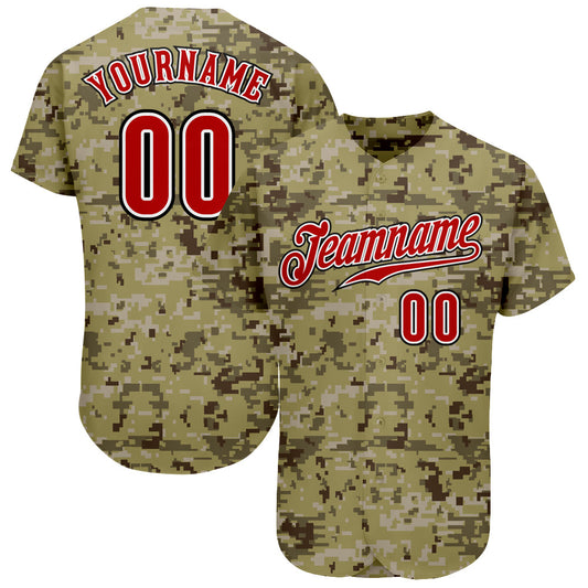 Custom Camo Red-Black Authentic Salute To Service Baseball Jersey - Main View