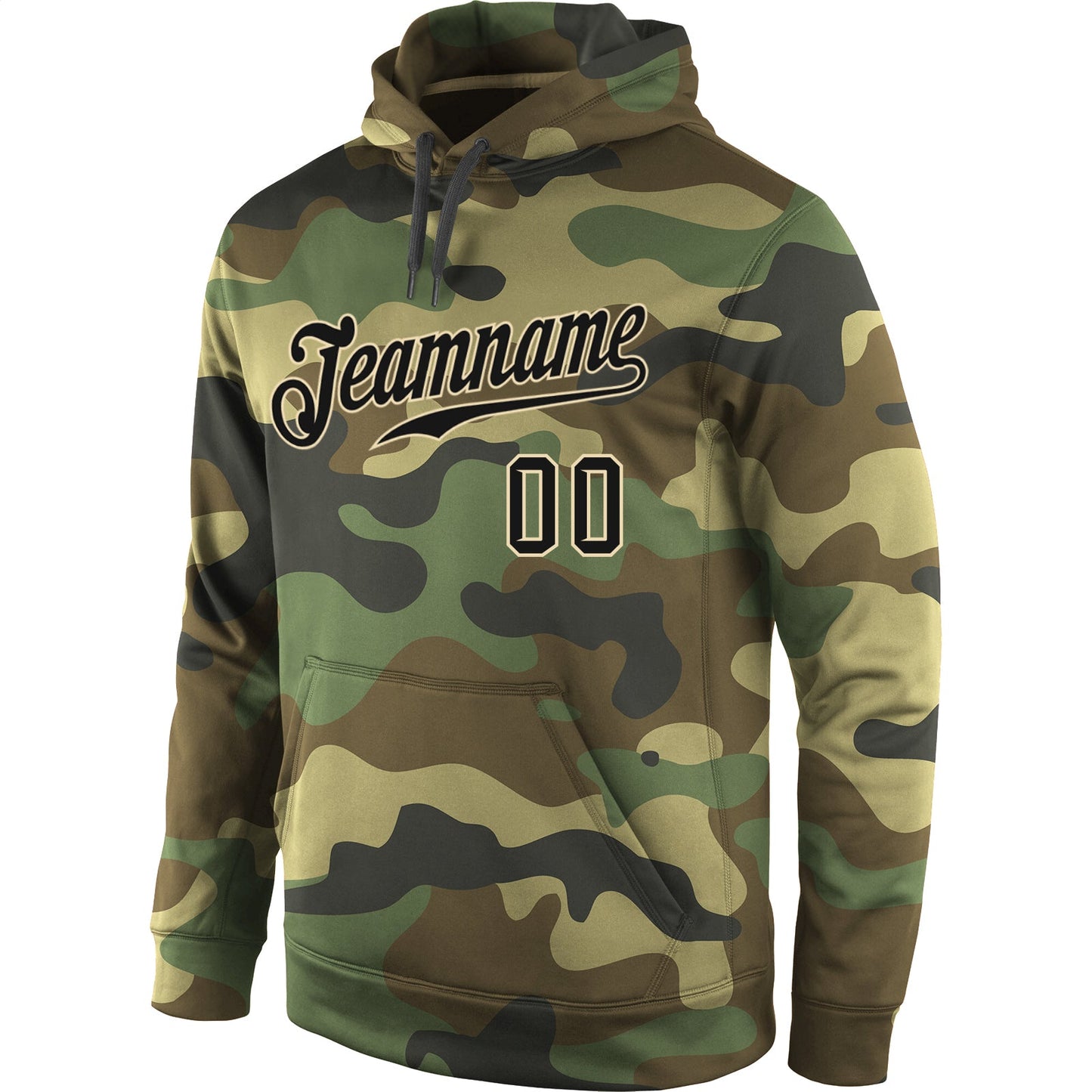 Custom Stitched Camo Black-Cream Sports Pullover Sweatshirt Salute To Service Hoodie view 3