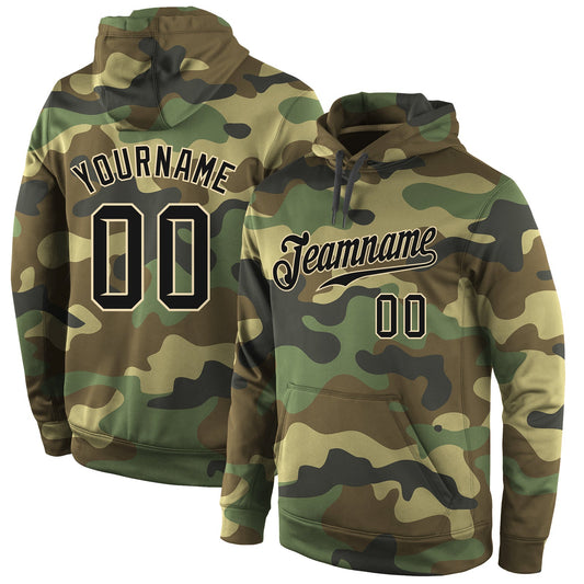 Custom Stitched Camo Black-Cream Sports Pullover Sweatshirt Salute To Service Hoodie - Main View