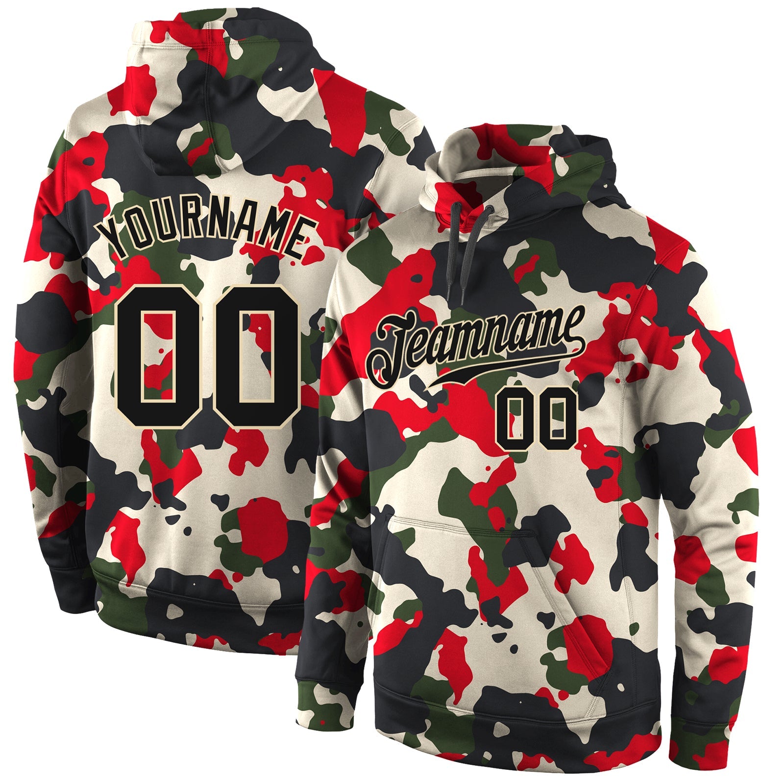 Custom Stitched Camo Black-Cream Sports Pullover Sweatshirt Salute To Service Hoodie - Main View