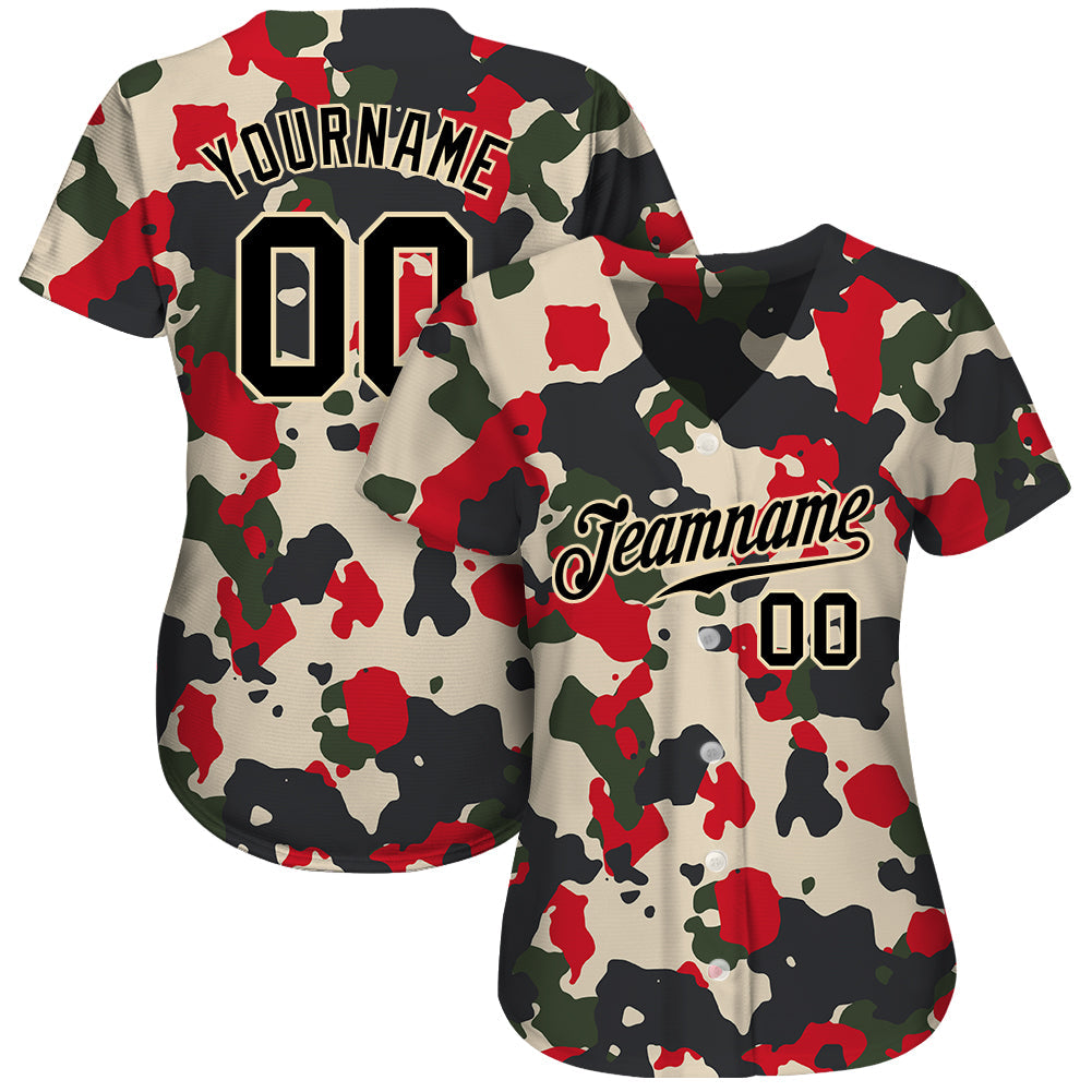 Custom Camo Black-Cream 3D Authentic Salute To Service Baseball Jersey view 2