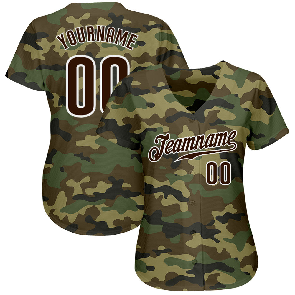 Custom Camo Brown-White Authentic Salute To Service Baseball Jersey view 2