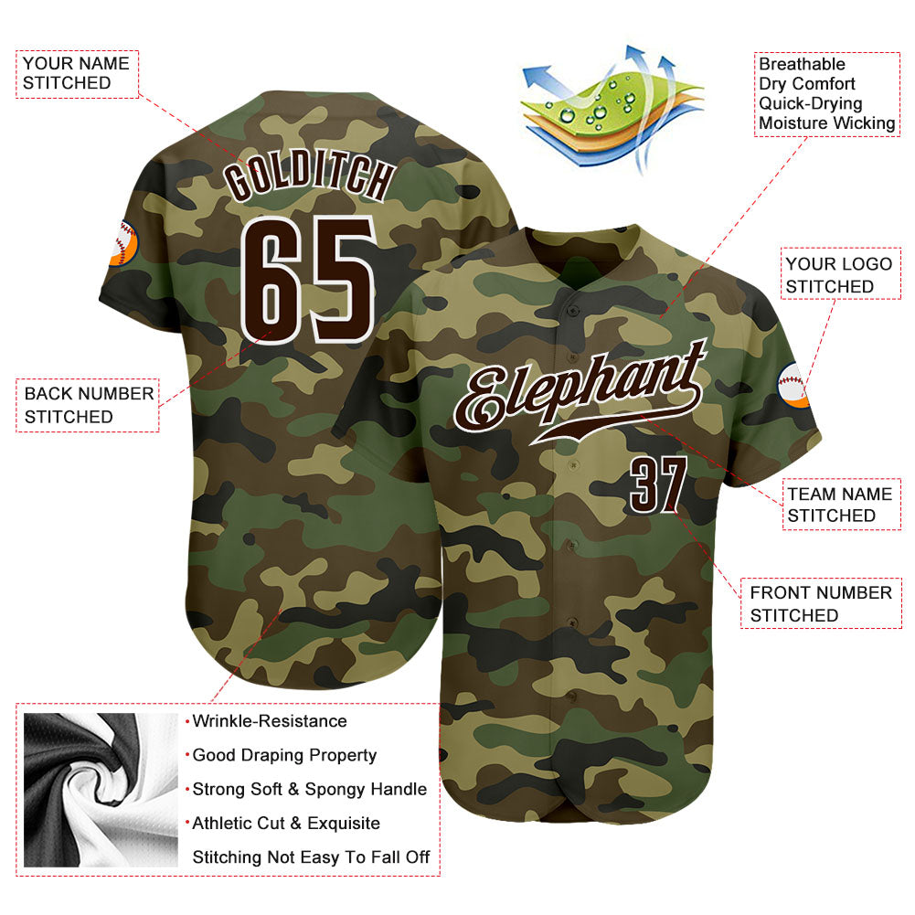 Custom Camo Brown-White Authentic Salute To Service Baseball Jersey view 3