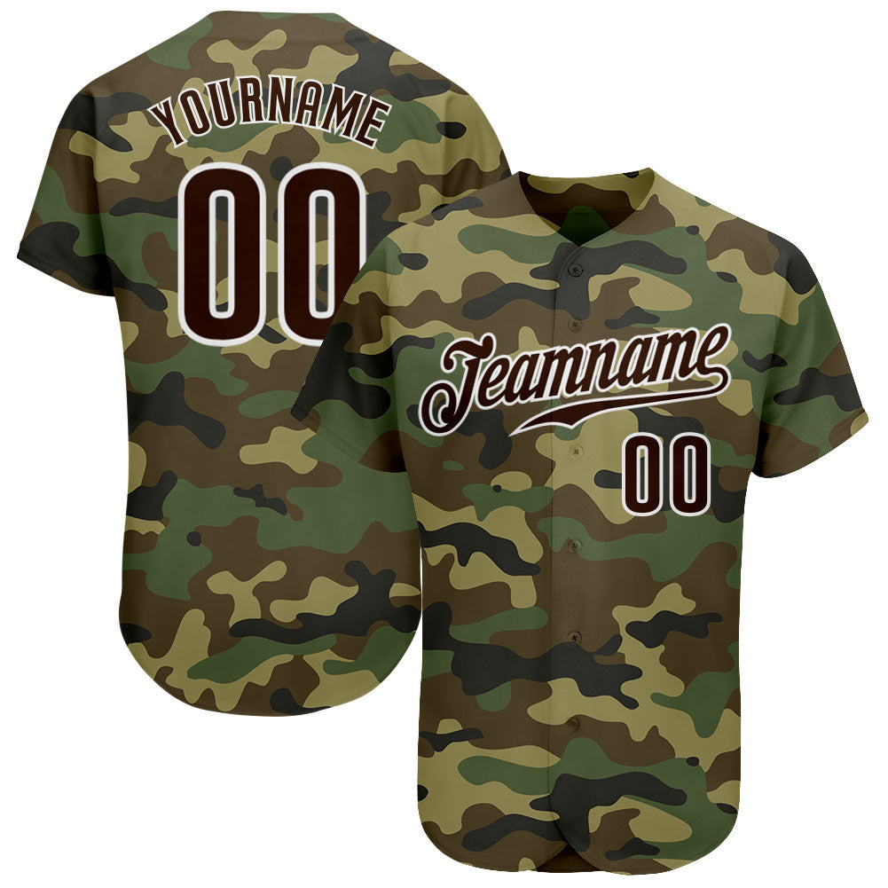 Custom Camo Brown-White Authentic Salute To Service Baseball Jersey - Main View