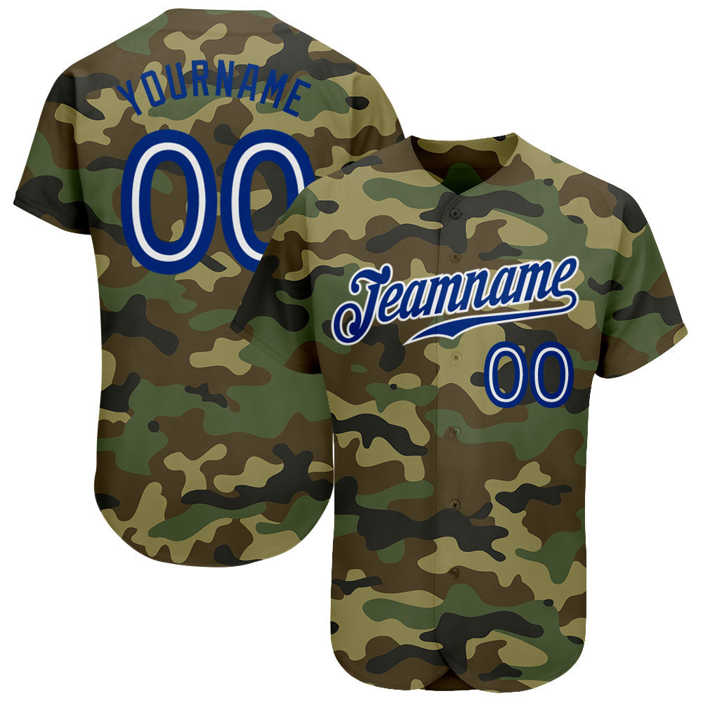 Custom Camo Royal-White Authentic Salute To Service Baseball Jersey - Main View