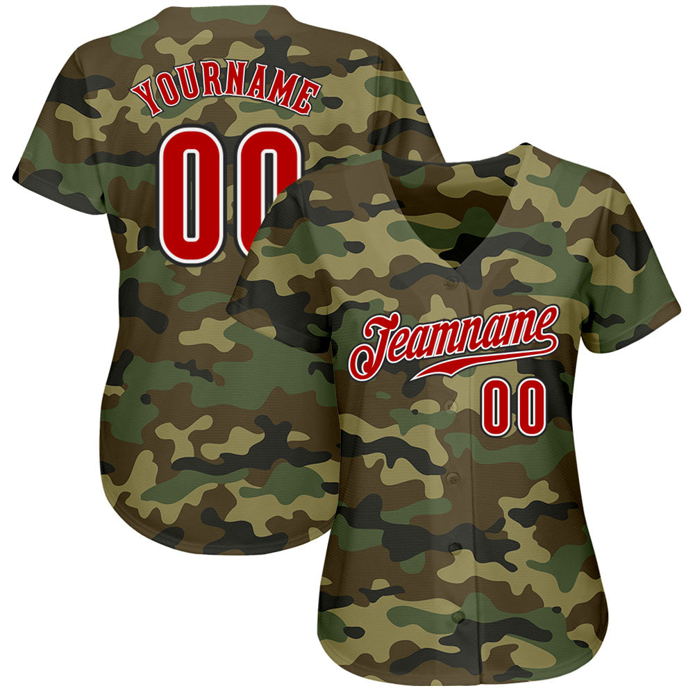 Custom Camo Red-Black Authentic Salute To Service Baseball Jersey view 2