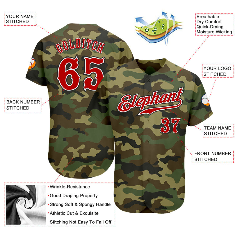 Custom Camo Red-Black Authentic Salute To Service Baseball Jersey view 3