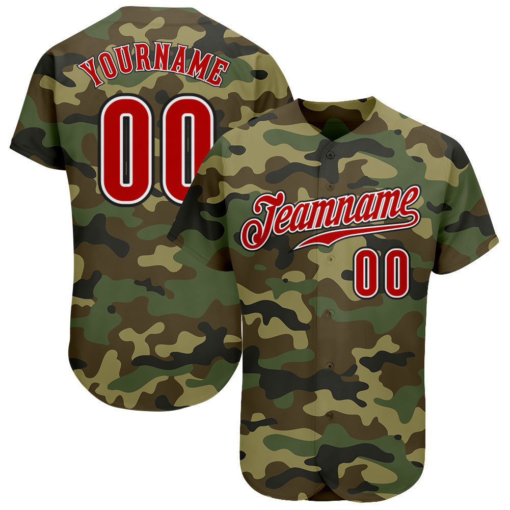 Custom Camo Red-Black Authentic Salute To Service Baseball Jersey - Main View