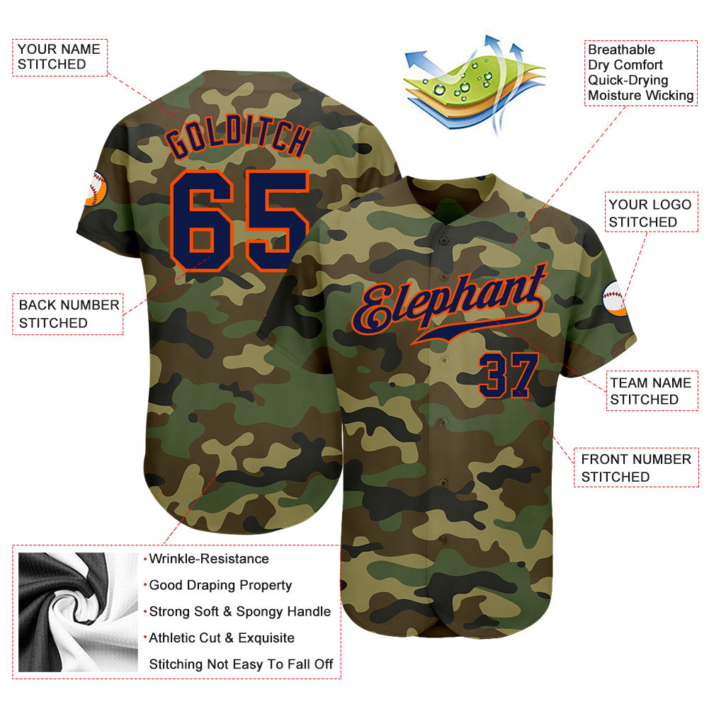 Custom Camo Navy-Orange Authentic Salute To Service Baseball Jersey view 3