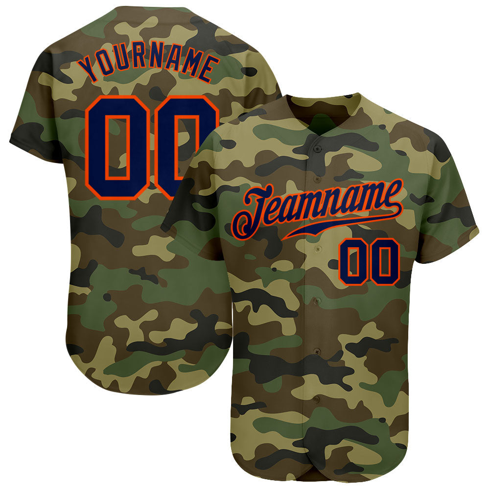 Custom Camo Navy-Orange Authentic Salute To Service Baseball Jersey - Main View