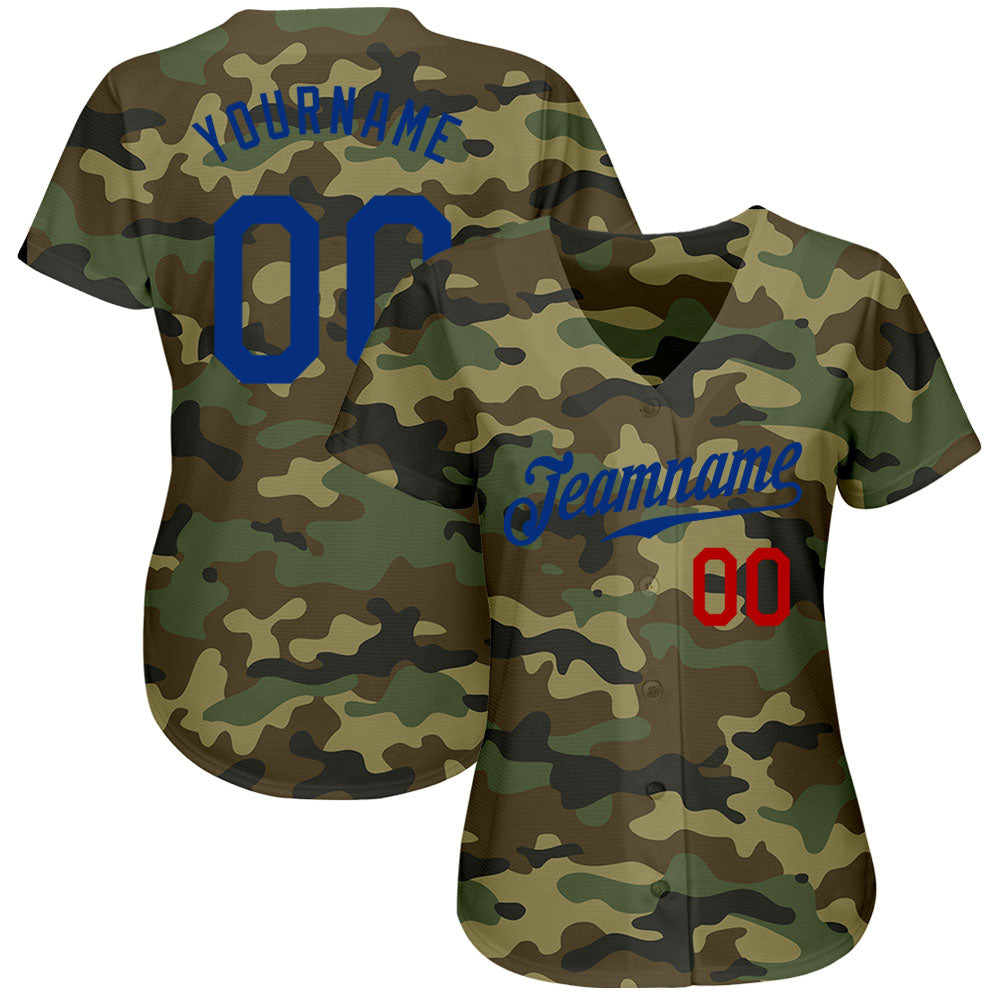 Custom Camo Royal-Red Authentic Salute To Service Baseball Jersey view 2