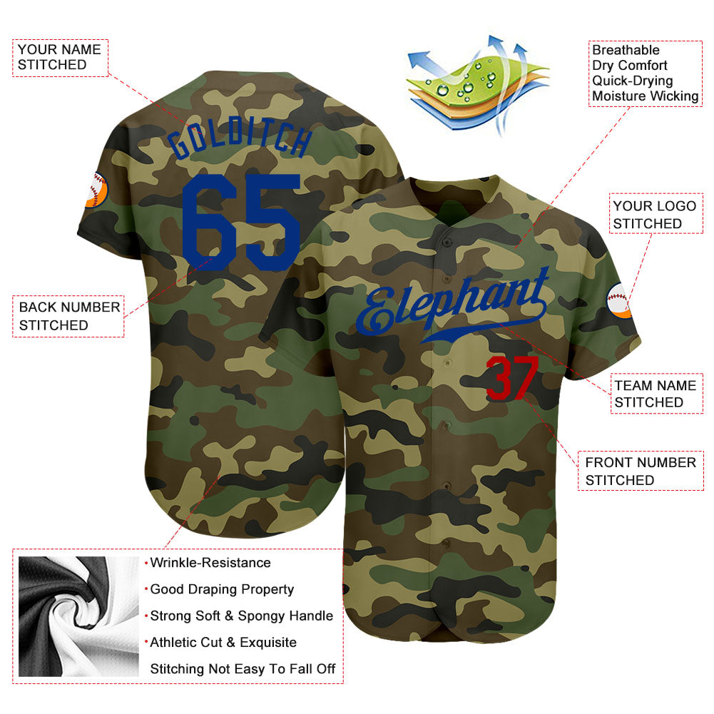 Custom Camo Royal-Red Authentic Salute To Service Baseball Jersey view 3