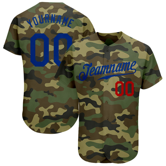 Custom Camo Royal-Red Authentic Salute To Service Baseball Jersey - Main View