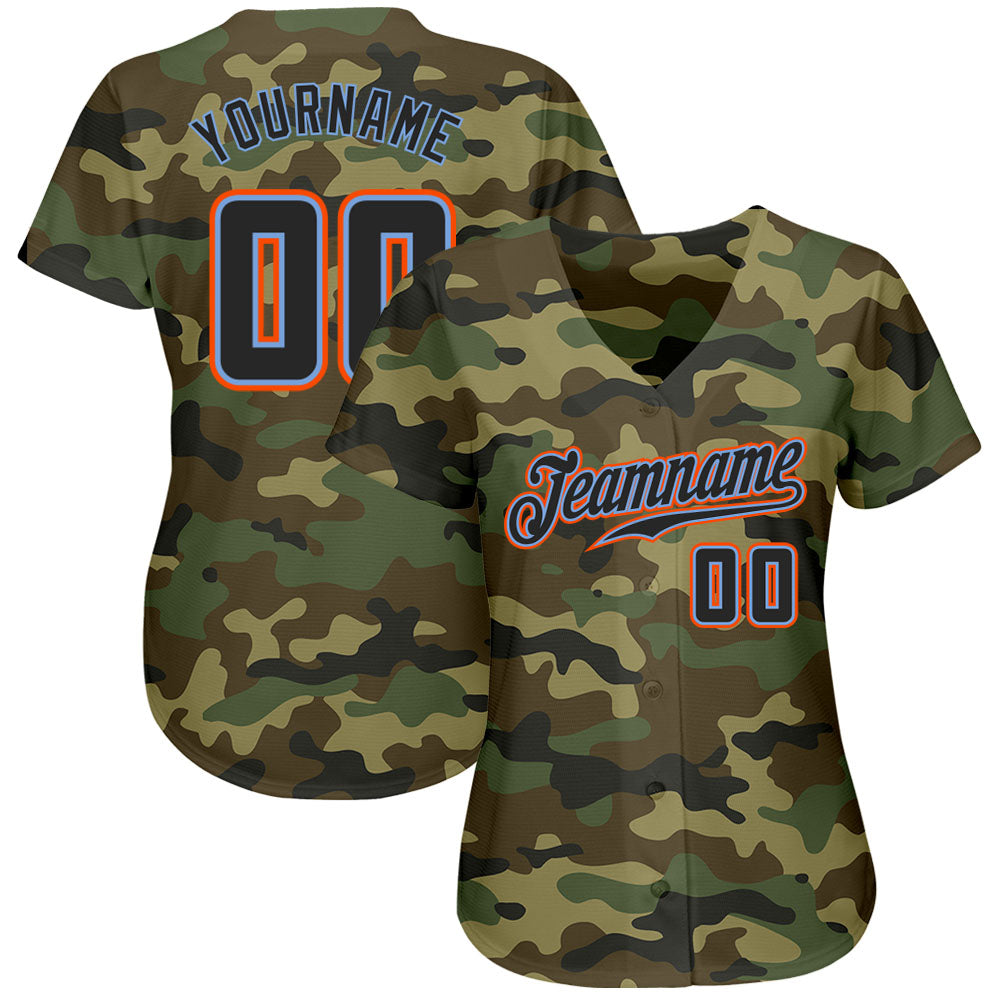 Custom Camo Black-Powder Blue Authentic Salute To Service Baseball Jersey view 2