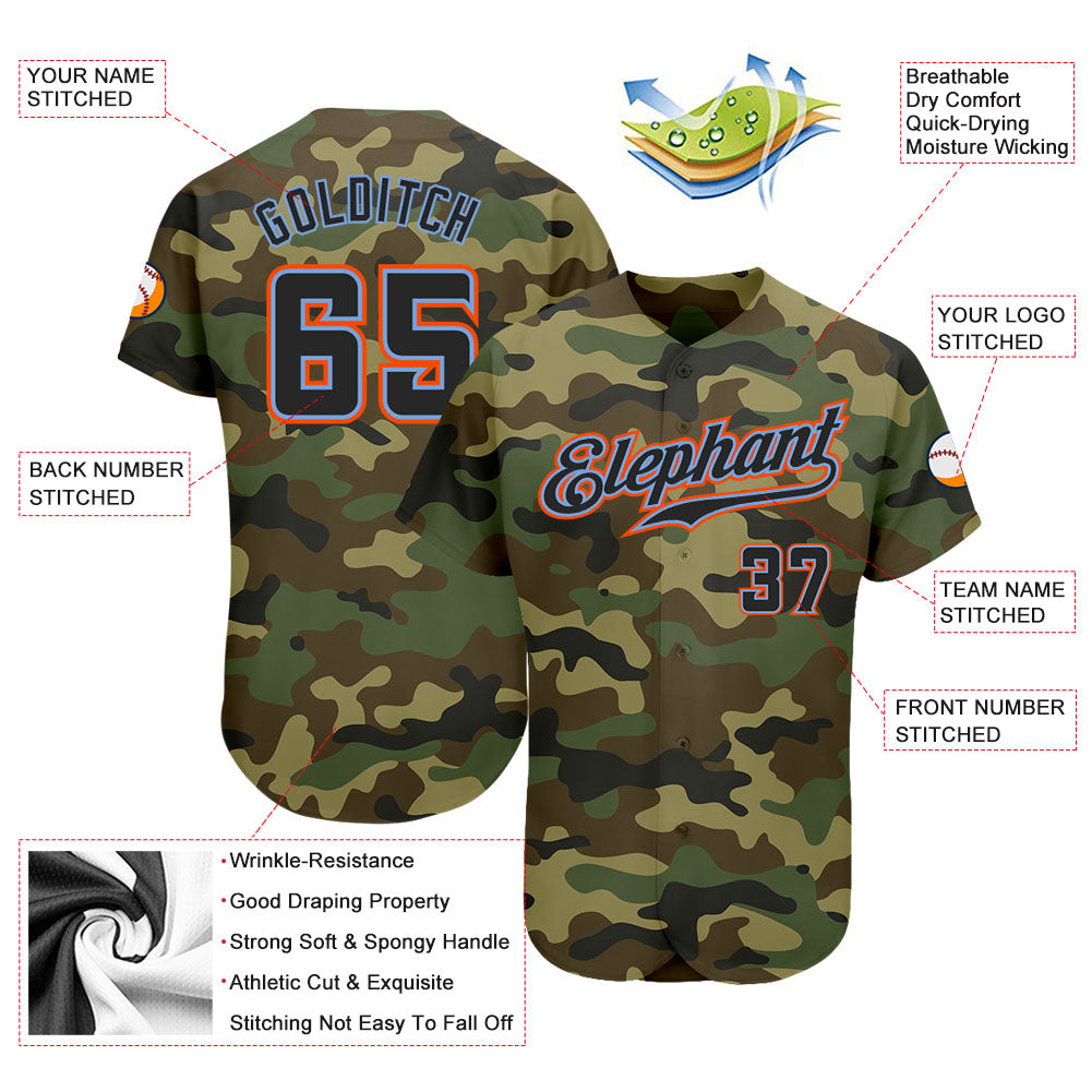 Custom Camo Black-Powder Blue Authentic Salute To Service Baseball Jersey view 3