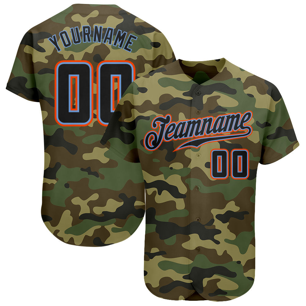 Custom Camo Black-Powder Blue Authentic Salute To Service Baseball Jersey - Main View