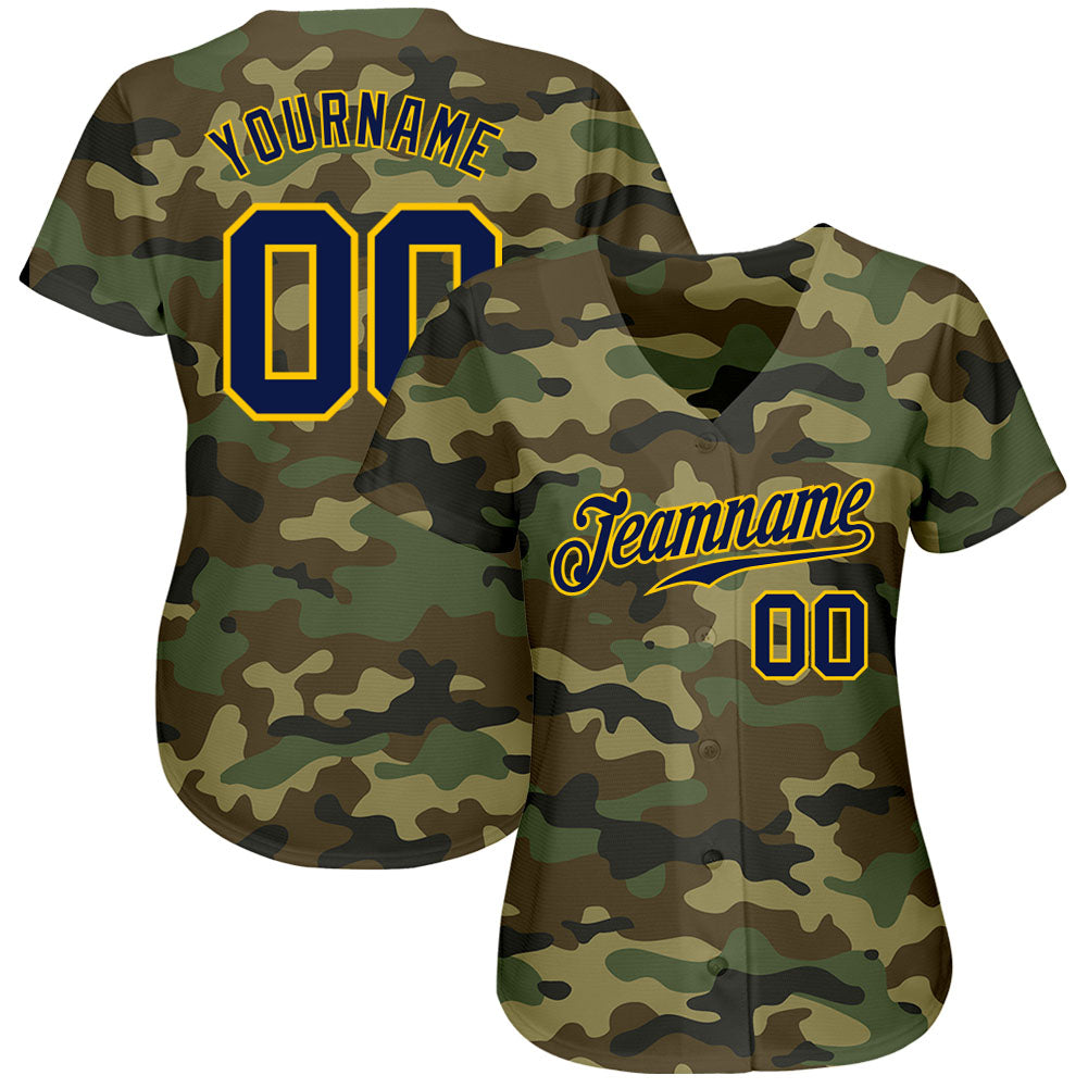 Custom Camo Navy-Gold Authentic Salute To Service Baseball Jersey view 2