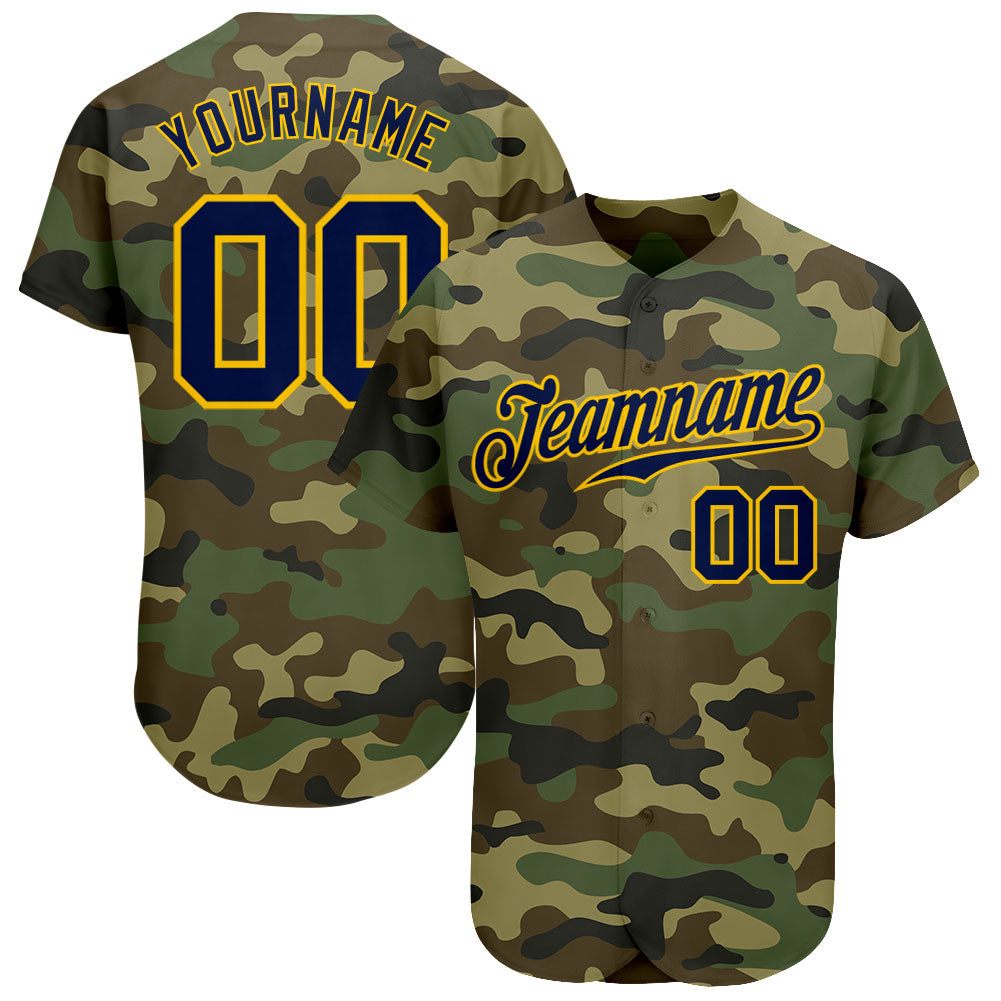 Custom Camo Navy-Gold Authentic Salute To Service Baseball Jersey - Main View