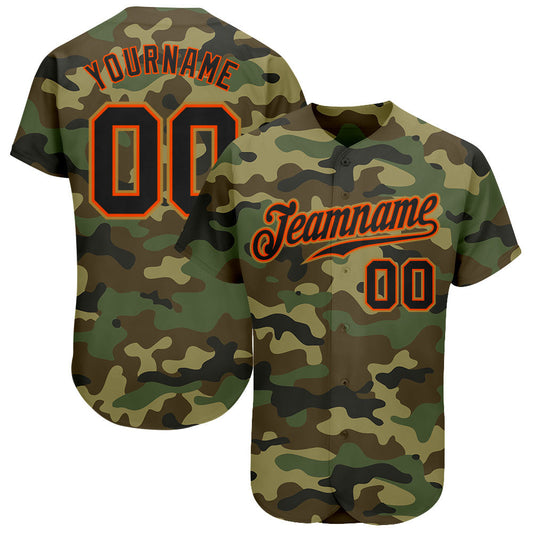 Custom Camo Black-Orange Authentic Salute To Service Baseball Jersey - Main View