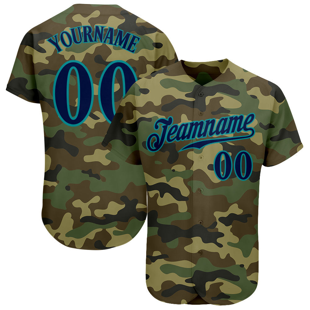 Custom Camo Navy-Teal Authentic Salute To Service Baseball Jersey - Main View