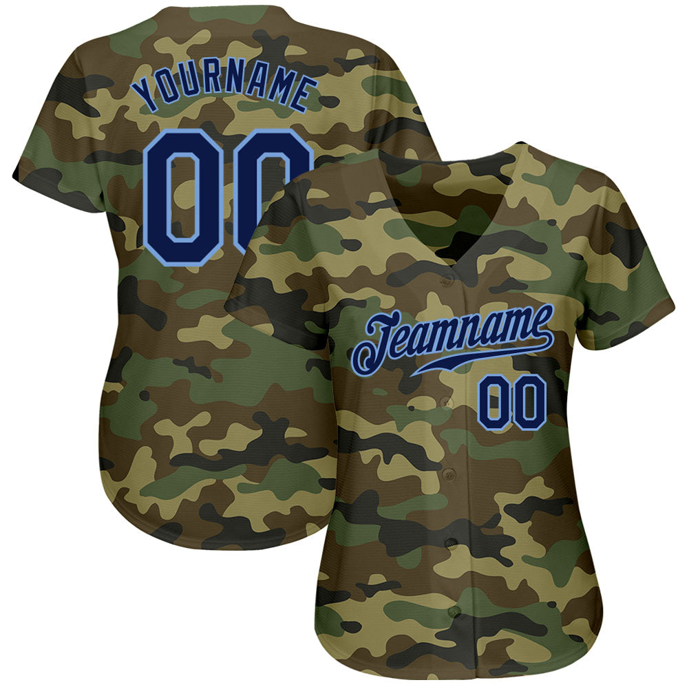 Custom Camo Navy-Powder Blue Authentic Salute To Service Baseball Jersey view 2