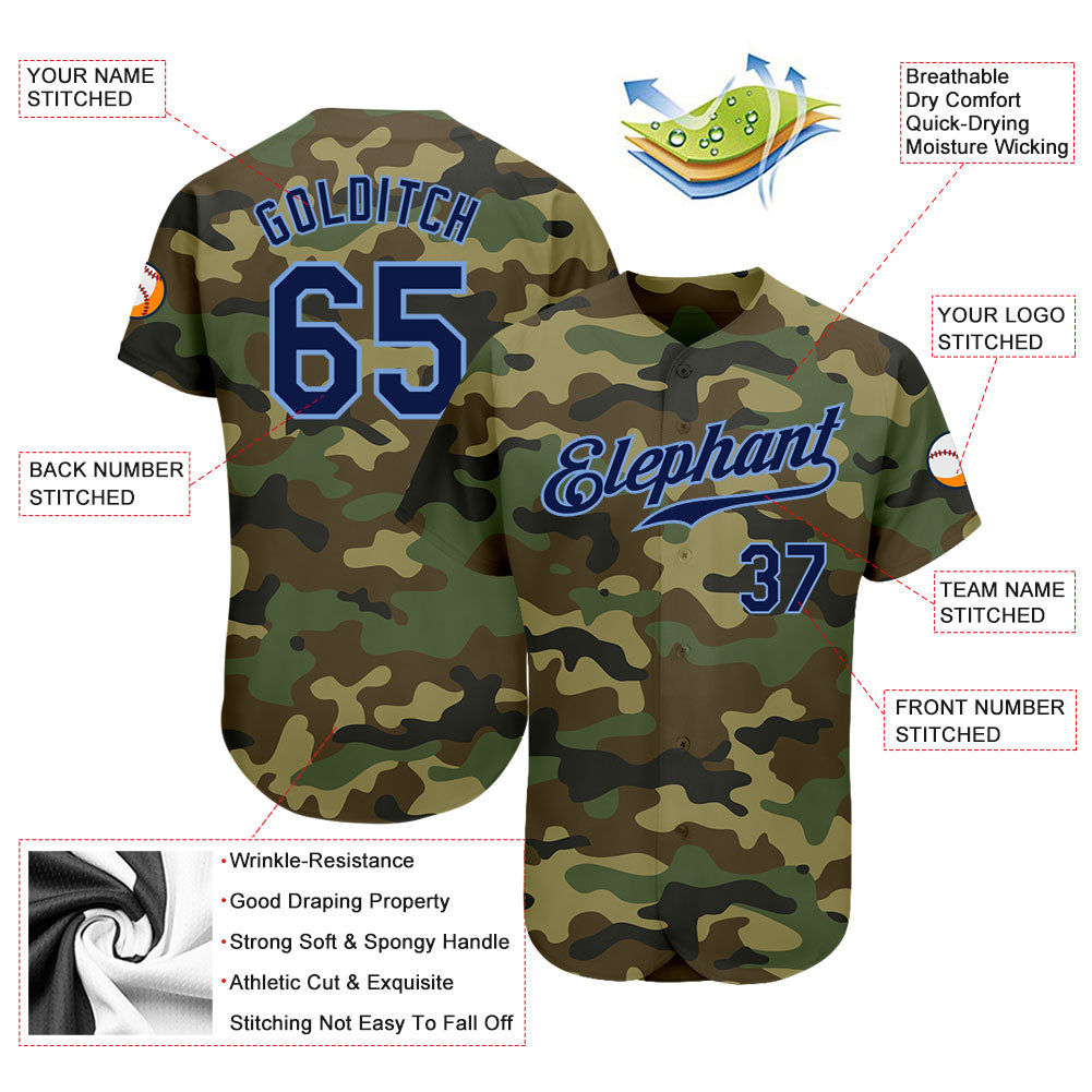 Custom Camo Navy-Powder Blue Authentic Salute To Service Baseball Jersey view 3