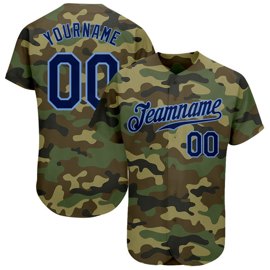 Custom Camo Navy-Powder Blue Authentic Salute To Service Baseball Jersey - Main View