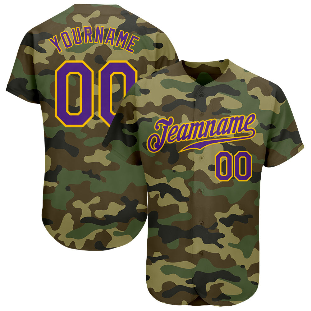 Custom Camo Purple-Gold Authentic Salute To Service Baseball Jersey - Main View
