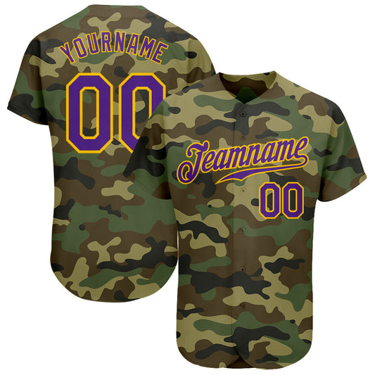Custom Camo Purple-Gold Authentic Salute To Service Baseball Jersey - Main View